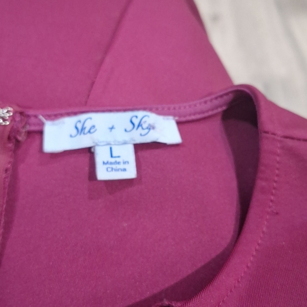 #1152 She + Sky Rasberry Stretch Fit&Flare Dress sz L - Picture 7 of 11